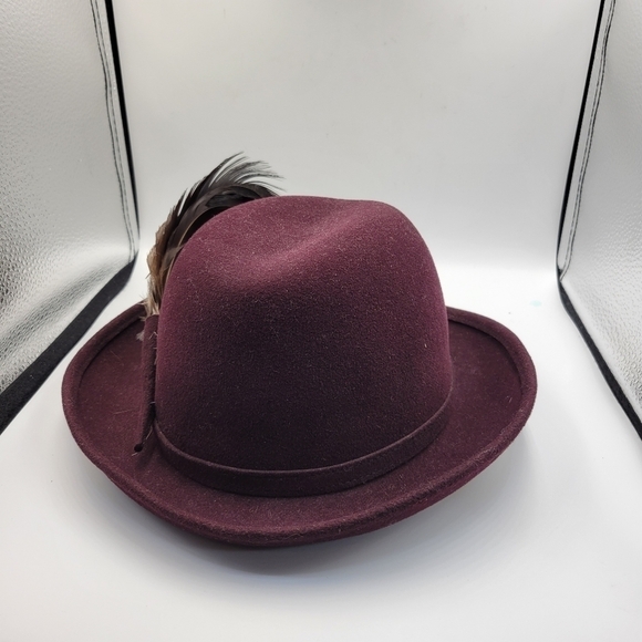 Vintage Adolfo II Wine Brimmed Fedora with Feather - Picture 2 of 8